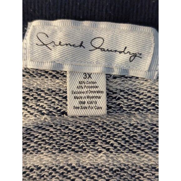 French Laundry Womens 3X Black White Sweater Top striped Pullover Drawstring - Picture 3 of 12